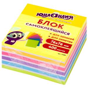 Блок с липкими листами 76х76мм 7цв. 400л.Ю...